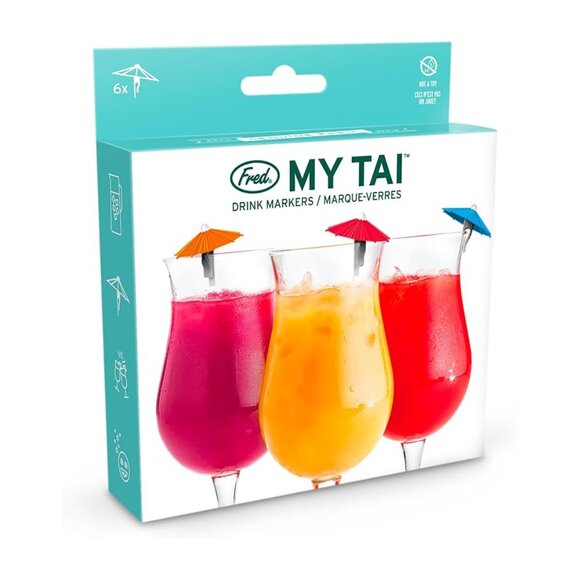 Genuine Fred MY TAI Umbrella Drink Markers Set of 6 Colorful NIB NEW - Picture 1 of 5